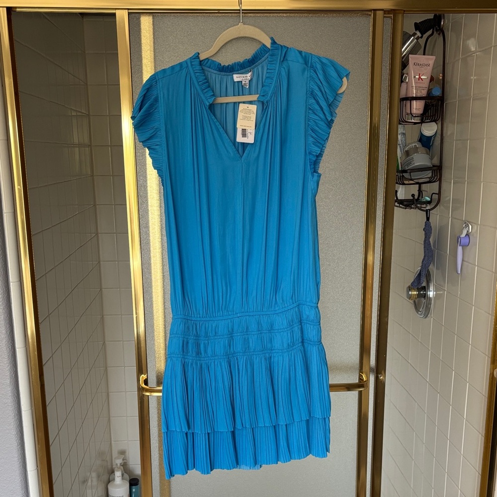 Current/Air Turquoise Blue Pleated Mini Dress